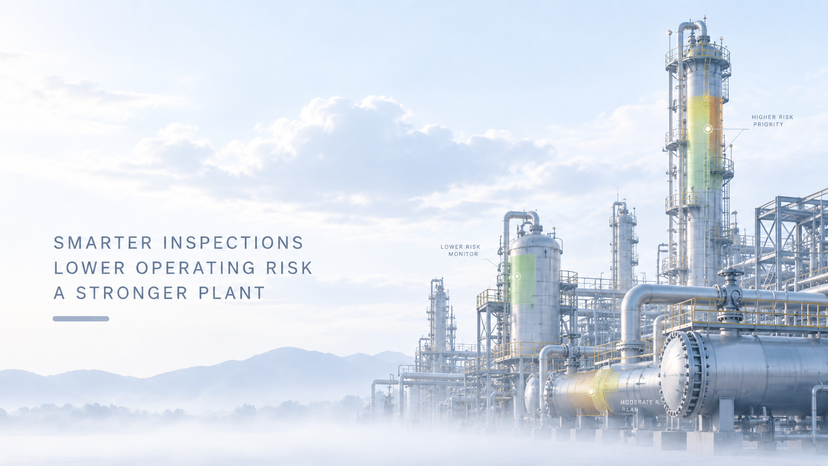 Process plant showing higher, moderate and lower risk inspection priorities